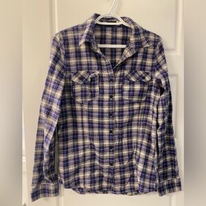 Fox Purple and White Plaid Flannel Button Up Shirt size Medium Women’s